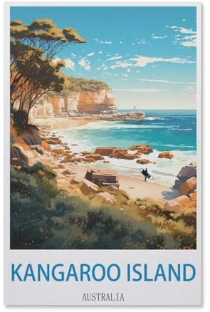 BEAYODKP Vintages Reiseplakat von Kangaroo Island Australien，Malen Nach Zahlen-Ölgemälde Geschenk Für Erwachsene Kinder Malen Nach Zahlen Kits Home Haus Dekor（30x40cm） 11.8x15.7 Zoll-E37