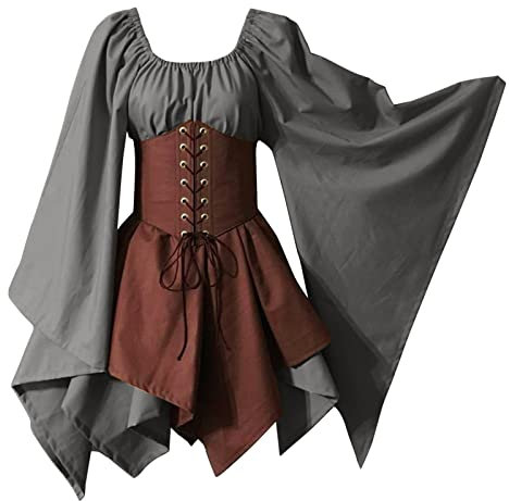 Halloween Kostüm Fledermausärmel Kleider Damen- Gothic Kleidung - Renaissance Kleid Mittelalter Kleidung Steampunk Vintage Cosplay Umhang Vampir Braut Gebunden Halloween Kleid XXL Mädchen