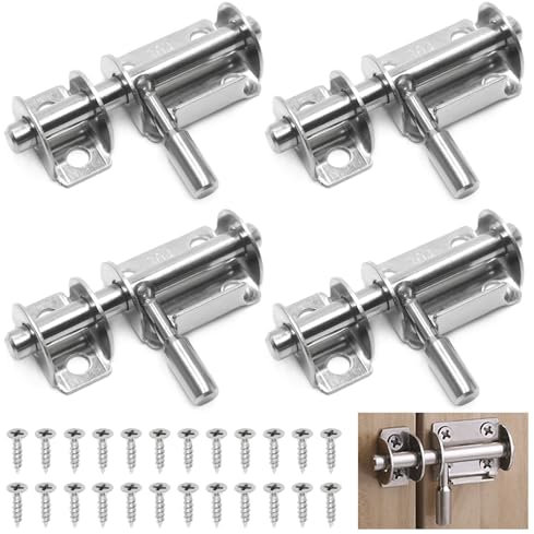 GOIYZTTR 4 Pezzi Chiavistello Scorrevole in Acciaio Inox 304 Bullone Serratura Porta Bulloni Scorrevoli Serratura di Sicurezza con Viti per Cancello da Giardino