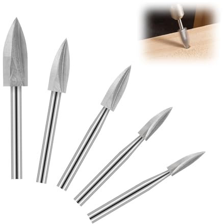 Hugwish Lot de 5 Forets de Gravure en Acier Rapide pour Dremel, tige de 3mm pour Bricolage Sculpture, gravure, ponçage et perçage