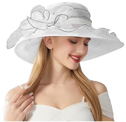 SRZYMJ Kentucky Organza-Derby-Hut für Damen, Braut, Hochzeit, Kirche, Teeparty, breite Krempe, Sommer-Sonnenkappe Sonnenhut Damen Bunt Fischerhut Für Safari Anglerhut