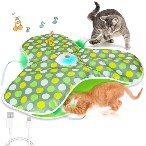 FUGODIWI Cat Toys for Indoor Cats Adult, Interactive Cat Feather Toy for Kitten, Automatic Kitten Game, Chirping & Motion Activate, Hunting Games & Hide-and-Seek for Bored Adult Cats (Emerald)