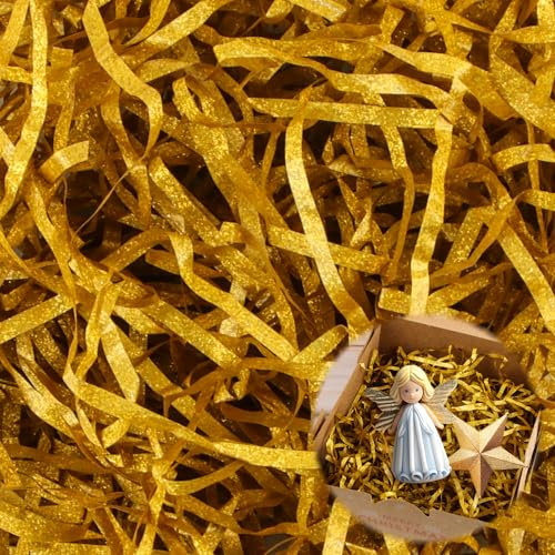 ACTOYS Virutas de Papel Para Relleno, 200g Relleno Cajas Regalo, Papel Triturado para Relleno, Hierba de Pascua, Papel Triturado Verde para Cesta de Pascua (Lentejuelas doradas, 200g)