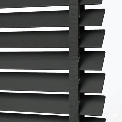 Home In Style 4U Faux Wood Venetian Blinds, Dark Grey (W 120cm x L 150cm) | 50mm Horizontal Embossed Slats with Tape Blind, Easy Fit Child Safe cords Trimmable-Home Office Window Blinds