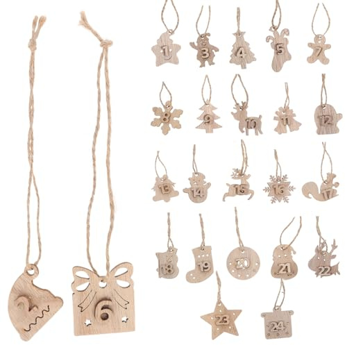 Alipis 1 Set/24 PCS Wooden Advent Calendar: 1-24 Christmas Countdown Advent Calendar with Rope - Wooden Number Pendants for DIY Crafts Gift Tags Christmas Tree Hanging Ornaments