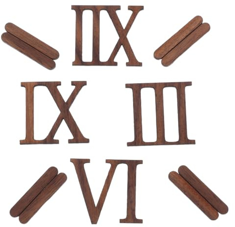 Angoily 12-Teiliges Römische Ziffern Aus Holz Für DIY-Wanduhr Holzziffern Zum Basteln Uhr Holz Zahlen Für Individuelle Wohnzimmer-Dekoration