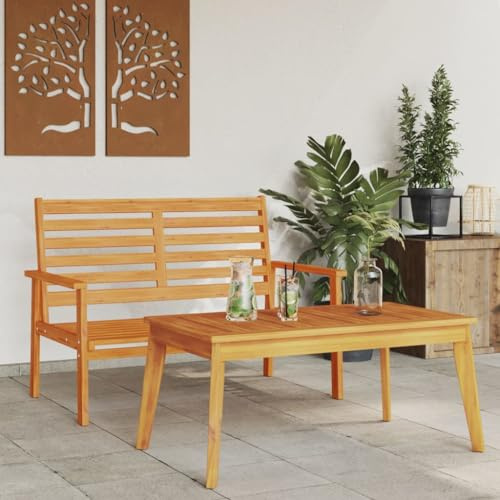 QJBSAVVA Gartensofa Set aus Massivholz Akazie Outdoor Lounge Möbel mit Tisch und Sessel für Garten Terrasse Balkon
