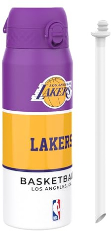 ion8 NBA Los Angeles Lakers Trinkflasche Mit Herausnehmbarem Strohhalm, 750ml/24oz, Auslaufsichere Isolierflasche, Leicht Zu Öffnen, Sicherer Verschluss, Spülmaschinenfest, Klappdeckel, Metallflasche