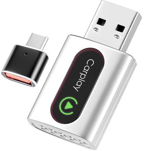 Ghekkli Adaptateur CarPlay sans Fil, Mini Type-C/USB A Wireless Adaptateur, Plug & Play, Convertit Filaire en sans Fil, Compatible avec Apple CarPlay/Android Auto et Voitures avec CarPlay Filaire