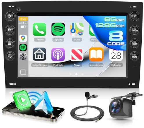 Hodozzy 6G+128GB 8-Core Android Radio para Renault Megane 2 2002-2009 Carplay Android Auto Inalámbrico, 2 DIN Pantalla Táctil 7 Pulgadas Radio Coche con Bluetooth GPS WiFi DSP FM RDS Cámara Trasera