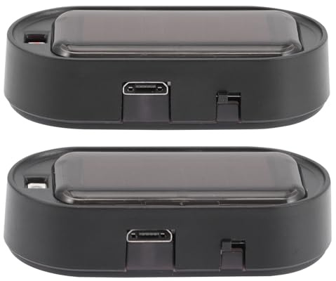 PACKOVE Lot de 2 Lampes Solaires Antivol Voiture, LED Rouge et Bleue, Coque Noire, Clignotantes Automatiques, Recharge USB Port Micro, Dispositif Sécurité pour Véhicule en Stationnement