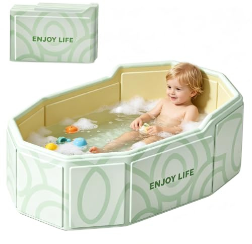VEEKAY Bañera Plegable para Niños 75x45x28cm, Portátil con Tapón de Drenaje y Base Antideslizante, Bañera Bebe Ahorra Espacio para 0-8 Años