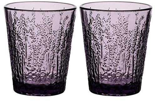 Dibor Set of 2 Tumbler Glasses Purple Lavender Embossed Cocktail Glassware (BP79)