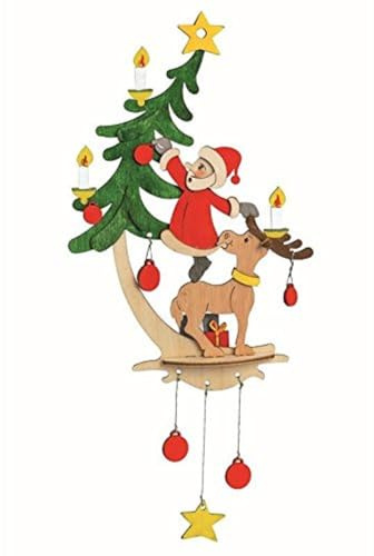 Drechslerei Kuhnert - Hobaku Bastelset - Fensterbild 3D - Weihnachtsmann mit Elch - aus Holz zum Zusammenbauen - Made in Germany