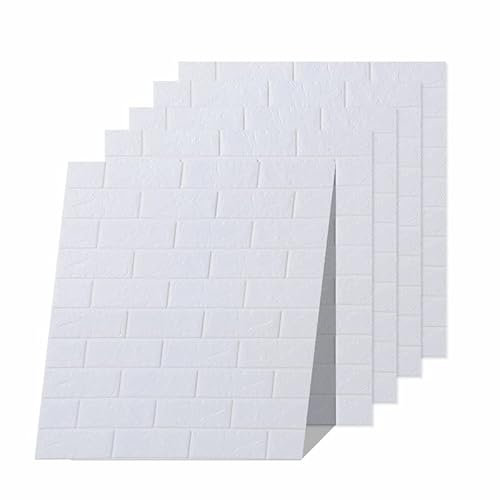 Euro Tische 5x 3D Wandpaneele selbstklebend – Tapete in Steinoptik für Wandgestaltung – wasserfeste Fliesenaufkleber für Schlafzimmer, Badezimmer, Küche & mehr – 5 Stück Weiß (70x77 cm)