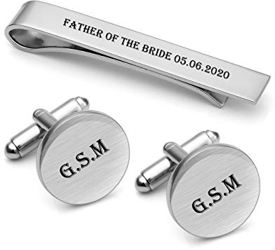 PiercingJ Herren Manschettenknöpfe Krawattenklammer Set mit Gravur Männer Hemden Krawattennadel Tie Clip Cufflinks für Hochzeit Bräutigam Jubiläum Tanzparty Geburtstag, Silber