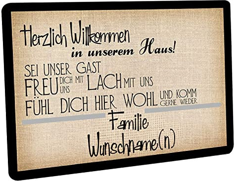 Crealuxe personalisierbare Fussmatte - Herzlich Willkommen in unserem Haus - 60x40 cm - Gummi Rückseite/rutschfest - Filzoberfläche - Bedruckte Türmatte - Innenmatte