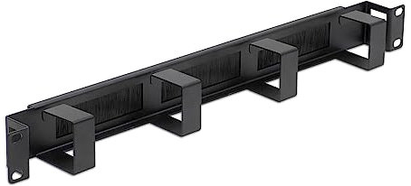 WAYTEX 37338 Balai Passe Câble avec Guide Câbles 5 Anneaux en Métal, 19 pouces 1U pour Coffret Baie Armoire 19’’ - Noir