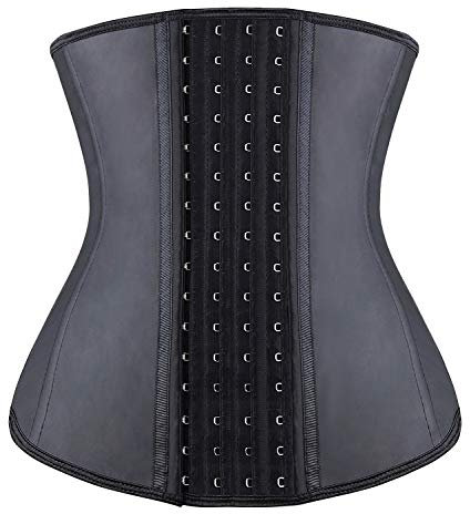 YIANNA Taillentrainer für Frauen Latex Unterbrust Taille Korsetts Cincher Sanduhr Body Shaper 4 Haken, Schwarzer langer Torso, Medium