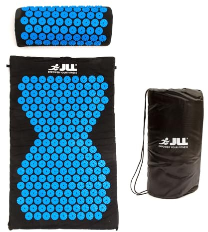 JLL Fitness Acupressure Mat Set - Prick Free Acupuncture Mat and Acupuncture Pillow for Relaxation and Pain Relief - Massage Mat, Acupressure Cushion, Washable Cover and Travel Bag (Blue)