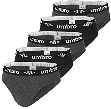 UMBRO Slip Uomo Cotone 100%, Intimo Uomo, ipoallergenica, comoda e perfetta vestibilità, set di 5, Nero, Grigio, Taglie L