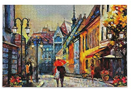 MCHIVER Erwachsenenpuzzle 1000 Teile – Ölgemälde Europäische Stadt schwierige Puzzles großes Stück lustiges intellektives Spiel für Mädchen Jungen