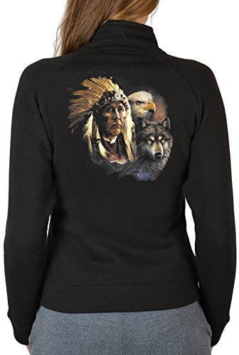 Indianer Wolf Adler Motiv Zip Sweater Damen : Indianer mit Wolf und Adler - Motiv Sweatjacke Frau Adler Gr: M