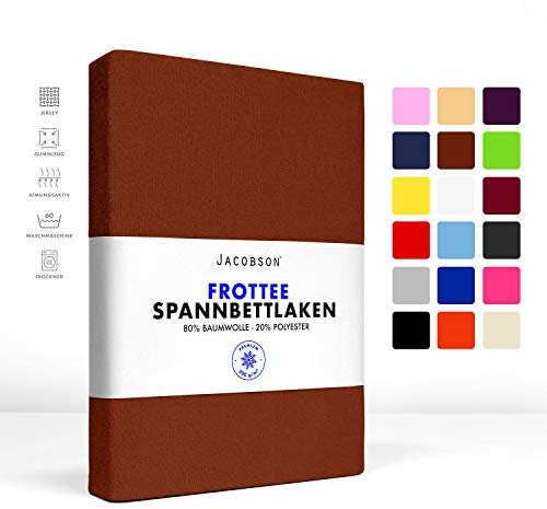 Jacobson Premium FROTTEE Spannbettlaken Spannbetttuch Bettlaken Baumwolle ca. 200g/m² (140x200cm - 160x200cm, Schokobraun)