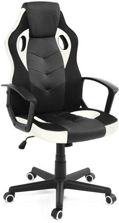 KAYELLES Chaise Gaming E-Sport Junior, siège basculant Simili Cuir & Textile Mesh Respirant, Double Rembourrage appuie tête, Hauteur réglable, pivotant 360°, roulettes Souples Sena (Noir Blanc)