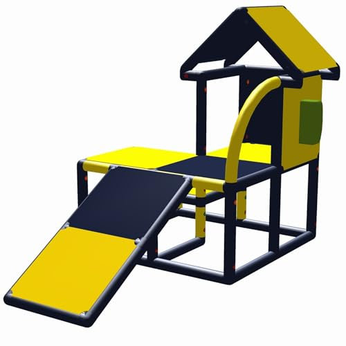 move and stic Spielhaus KUNO mit Kleinkindrutsche und Telefon für Kinderzimmer oder Spielzimmer gelb/titangrau 6505