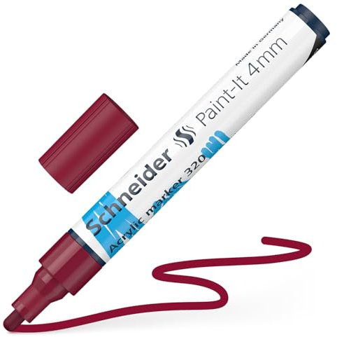Schneider 120261 Paint-It Acrylstift (mit 4 mm Rundspitze, hochdeckende Acrylfarben für Holz, Leinwand, Stein uvm.) 1 Stück, burgund-rot