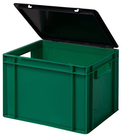 1a-TopStore Stabile Profi Aufbewahrungsbox Stapelbox Eurobox Stapelkiste mit Deckel, Kunststoffkiste lieferbar in 5 Farben und 21 Größen für Industrie, Gewerbe, Haushalt (grün, 40x30x28 cm)