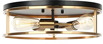 Justice Design Group Lighting Knox Round 3-Light Flush-Mount - Matte Black w/Brass Accents