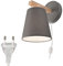 Wandleuchte mit Schalter Stoff Holz Grau E27 Skandinavisch Schlafzimmer Wohnzimmer Wandlampe