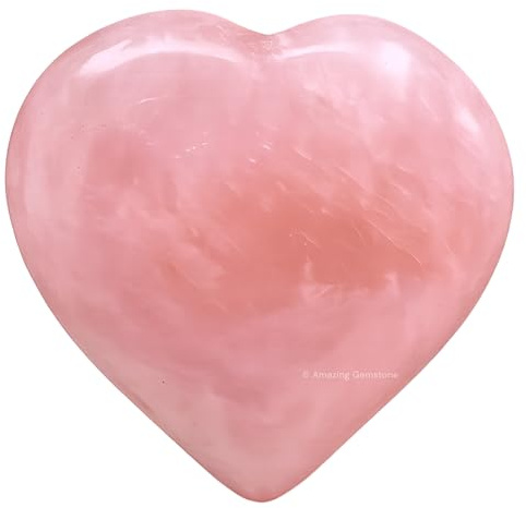 Amazing Gemstone Pierre de paume en forme de coeur en quartz rose - Pierre de massage de poche pour l'équilibrage des chakras du corps, la guérison par le Reiki et la grille de cristal.