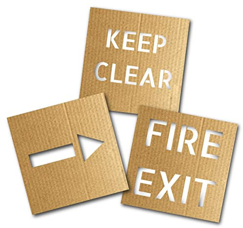 MegaMaxx Floor Marking Health and Safety Stencils - 3 Design Cardboard Fire Exit, Keep Clear, and Arrow - Reusable DIY Stencil Use on Wood, Furniture, Floors, Wall