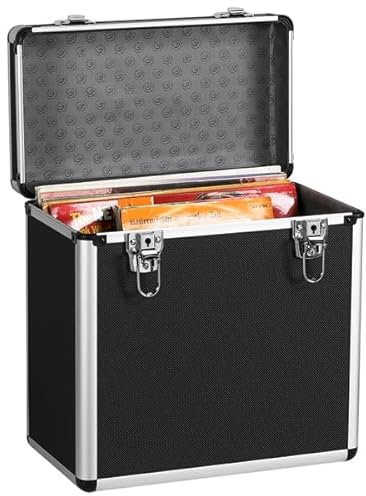 Yaheetech Étui pour Disques Vinyles de 33 Tours Mallette de Rangement pour Collection de DJ Valise Vinyles avec Fermeture à Clé pour 50 Albums 35x20x36 cm Noir