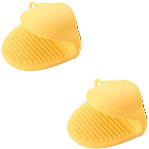 Ofenhandschuhe Silikon 2 Stück Mini Ofenhandschuh Hitzebeständig Kleine Kochhandschuhe Spülmaschinenfest Topfhandschuhe zum Backen Kochen als Praktisches Werkzeug (Gelb)