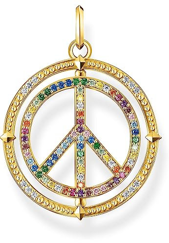 Thomas Sabo Damen Ketten Anhänger Peace, mit mehreren bunten Zirkoniasteinen, 925er Sterlingsilber geschwärzt und 750er Vergoldung, Maße: 37 x 28 mm, PE941-996-7
