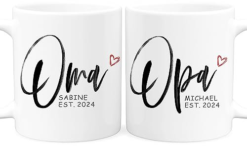 Schwangerschaft verkünden Großeltern Ihr werdet Oma und Opa Tassen Paar personalisiert Schwangerschaftsverkündung Geschenk zur Verkündung Kaffeetasse aus Keramik 330 ml