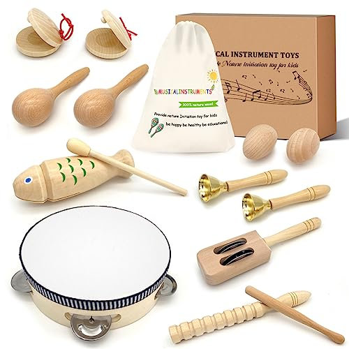 Instrumentos Musicales Infantiles - Jpnew Instrumentos Musicales Bebe Montessori Toys Percusion Musicales Madera Tambor Bebe Juguetes Instrumentos Musicales con Bolsa de Algodón