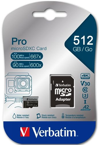 Verbatim Pro U3 Carte mémoire microSDXC 512 Go Classe 10 UHS-I (U3) Noir