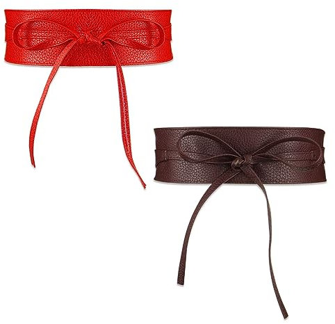 2 Stück Damen Breiter Obi Gürtel GüRtelwickel Taillengürtel Taille Band für Damen Mädchen Geeignet für Kleider, Hemden, Einfache Und Vielseitige Accessoires GüRtel für Breite GüRtel(1 Rot, 1 Braun)