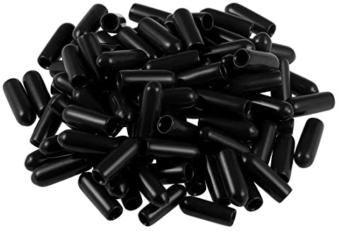 TOP-VIGOR 200Pcs Rubber End Caps, 4mm ID Round Flexible Screw End Caps Thread Protectors, Black Vinyl Bolt Covers Rubber Covers for Screws, Tubes, Cables, Wires, Cyling, etc