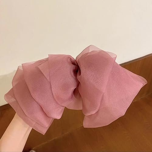 Große Haarspange Haarschleife,Haarspange mit Chiffon Schleife Französische Haarspangen Haarschmuck Haarclip Haar-Accessoires Haarschleifen Clip für Frauen und Mädchen Party, Weihnachten-Rosa