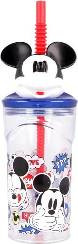 Golddunes 3D Cartoon Character Kids Figurine Re-Usable Plastic Tumbler Beaker with Re-Usable Flexi Straw - 360ml (Mickey Mouse)