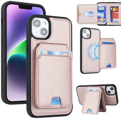 Zouzt for iPhone 14 Plus Detachable 2 in 1 Wallet Case with Card Holder for Magsafe, Magnetic PU Leather Flip Credit Slot Protective Phone Cover Women Men for iPhone 14 Plus 6.7 Inch - Rose Gold