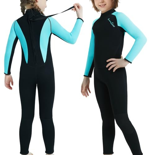 OMGear Kids Wetsuit 3mm Fullsuit for Children Neoprene Long Sleeves Swimsuits Thermal Dive Suits for Youth Boys Girls Scuba Diving Surfing Snorkeling Swimming Water Sports(Full/Light Blue,12)