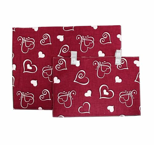 Russo Tessuti Copriforno + Coprifornello Piano Cottura Cucina Parigi Love Shabby Cuori Strass-Bordeaux