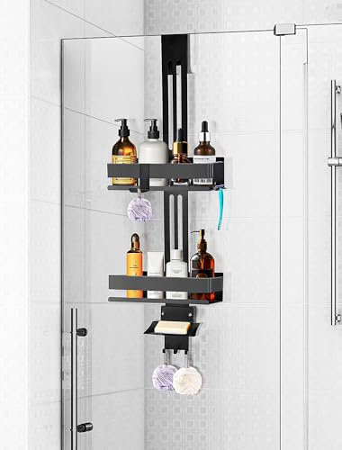 AIKER Estanteria Baño,Versión Mejorada Doble Capa Estanteria Ducha Para Colgar No Caerá,Estanteria Ducha Sin Taladro Añadir Jabonera Accesorios De Baño De Acero Inoxidable Engrosado